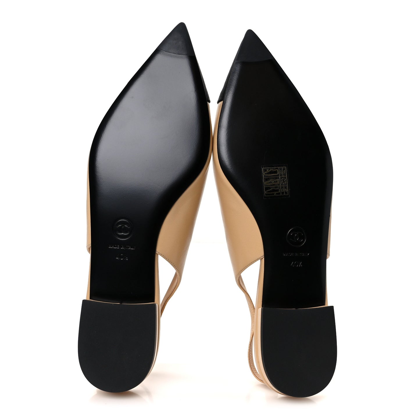 Goatskin Grosgrain Pointed Toe CC Slingback Flats 40.5 Beige Black