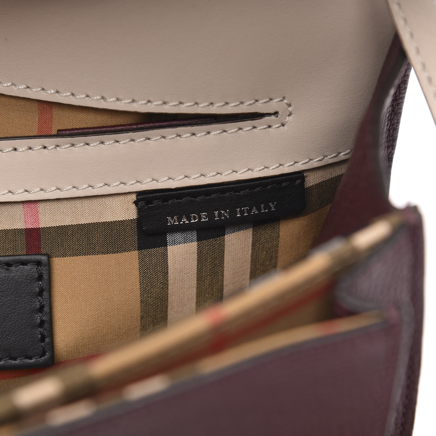 Burberry Derby Calfskin Bi-Color Small Macken Crossbody Bag Mahogany Red Limestone 7 of 9