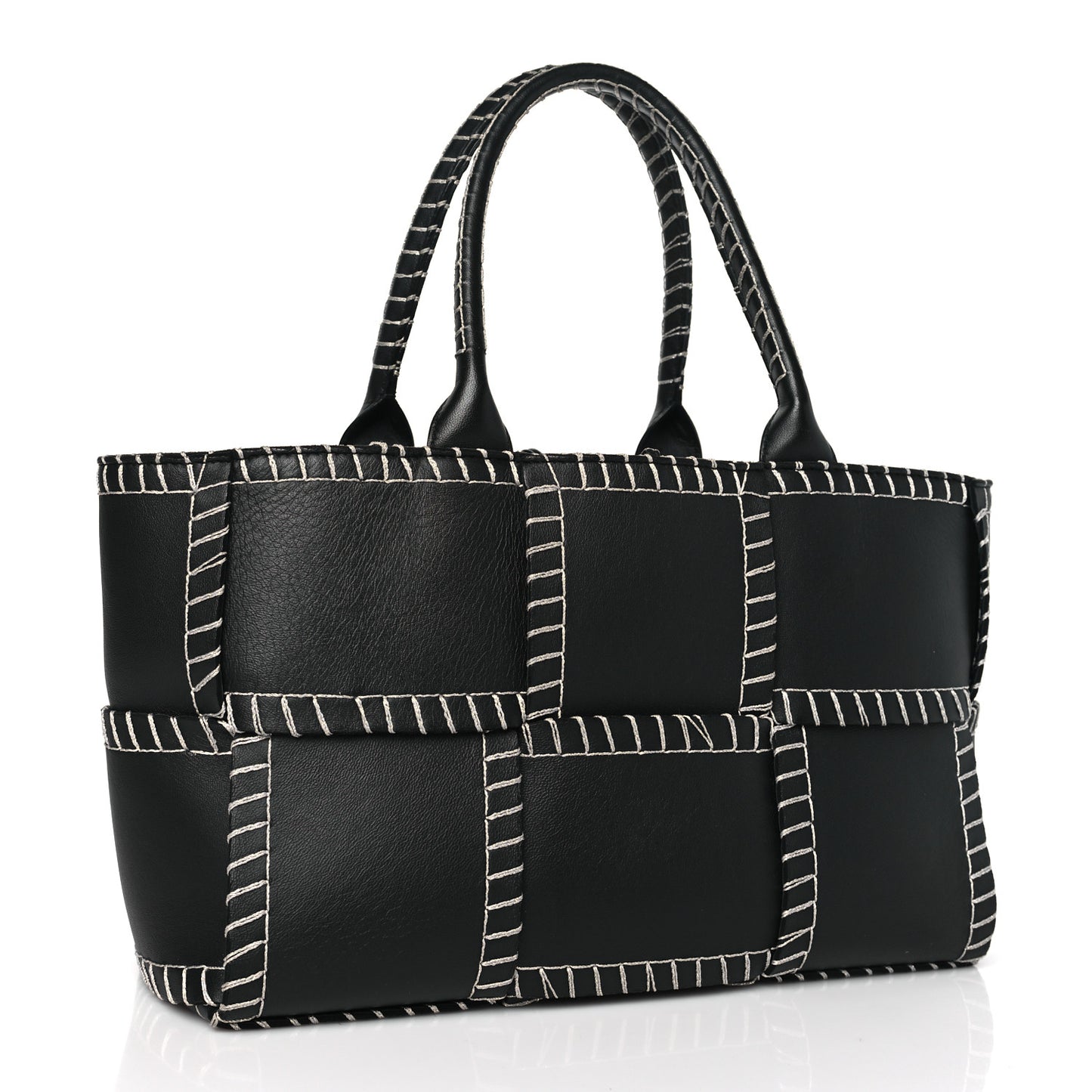 Nappa Maxi Intrecciato Overlock Stitched Small Arco Tote Black Silver