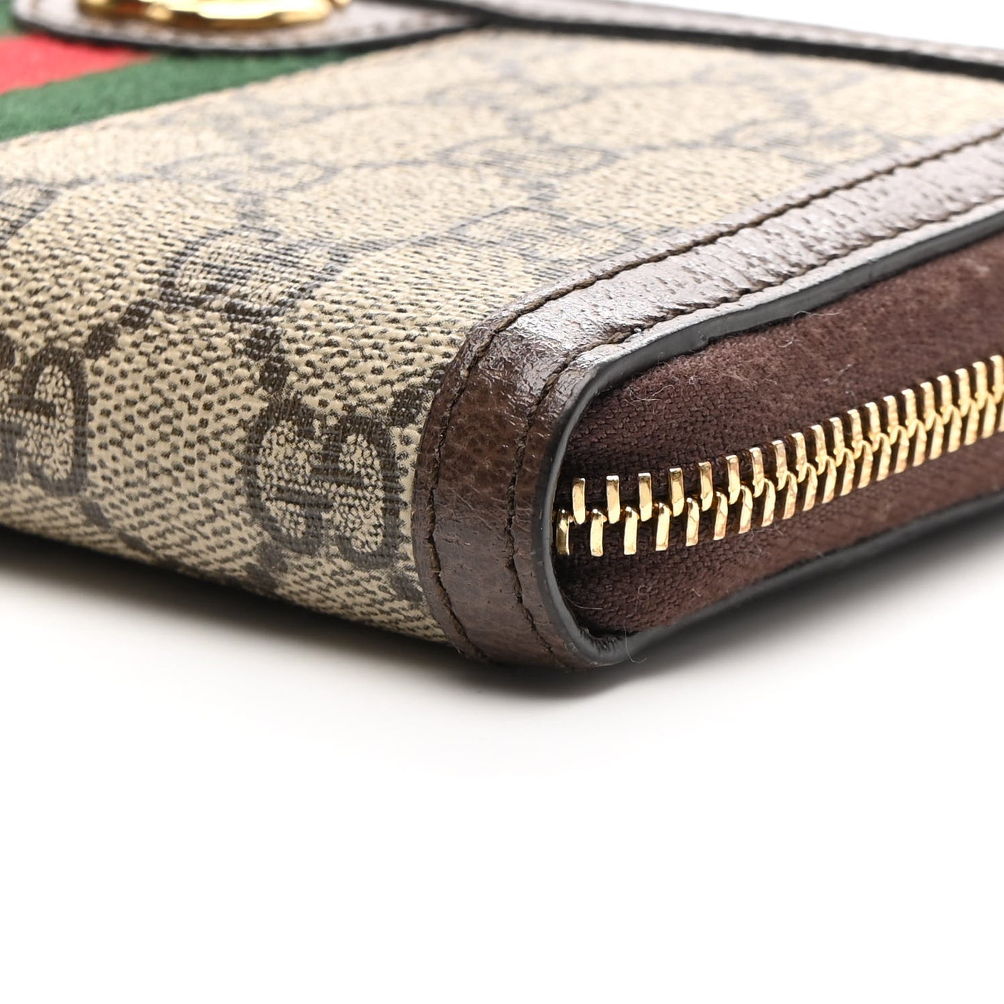 GG Supreme Monogram Web Ophidia Zip Around Wallet Brown