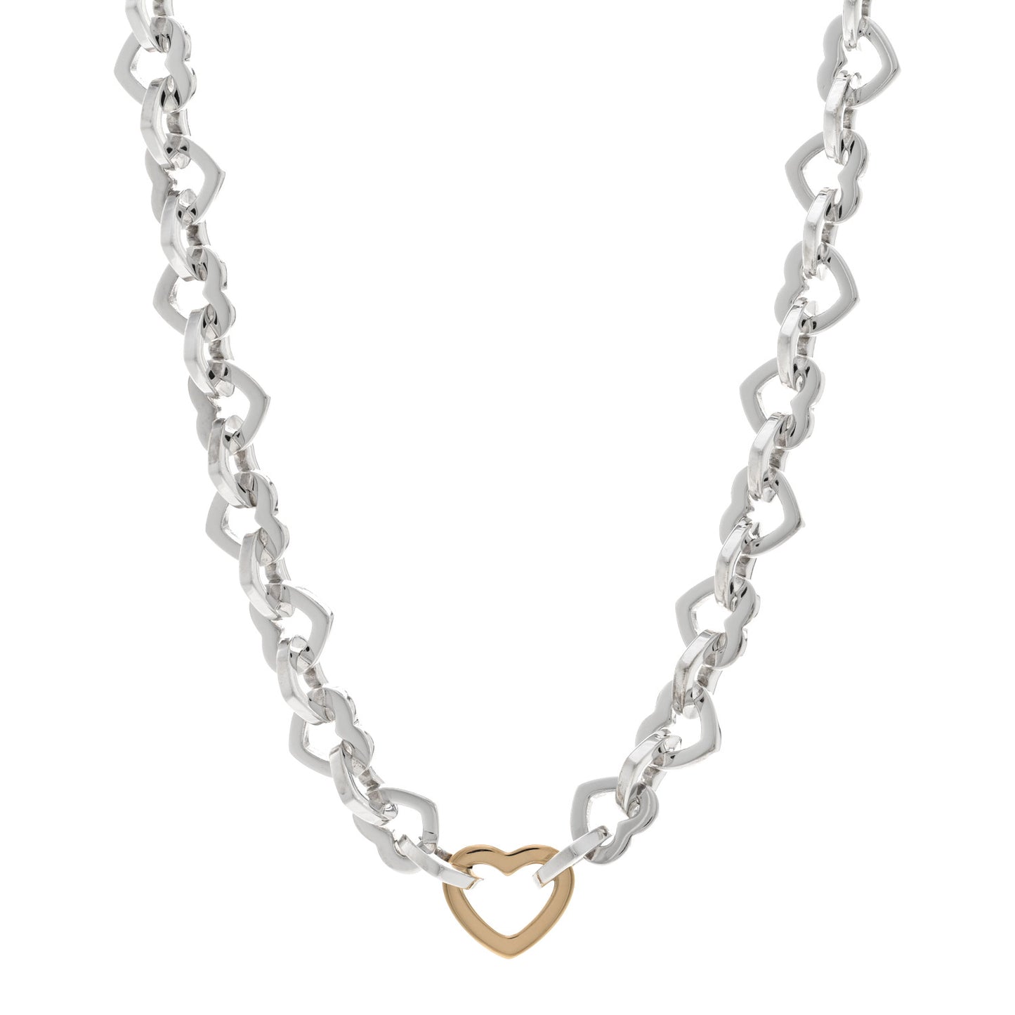 Sterling Silver 18K Yellow Gold Heart Link Necklace
