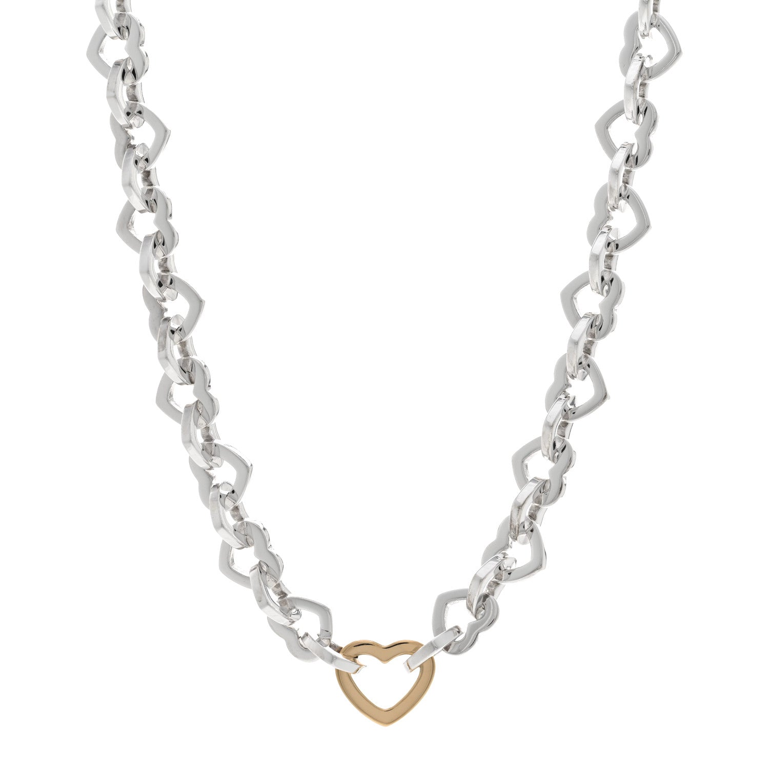 Tiffany Sterling Silver 18K Yellow Gold Heart Link Necklace 1 of 4