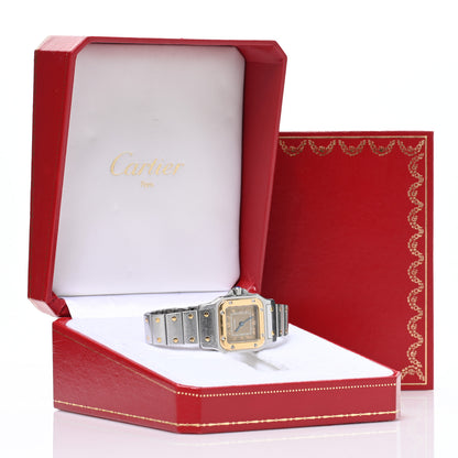 Cartier Stainless Steel 18K Yellow Gold 24mm Santos De Cartier Galbee Quartz Watch Champagne 5 of 5