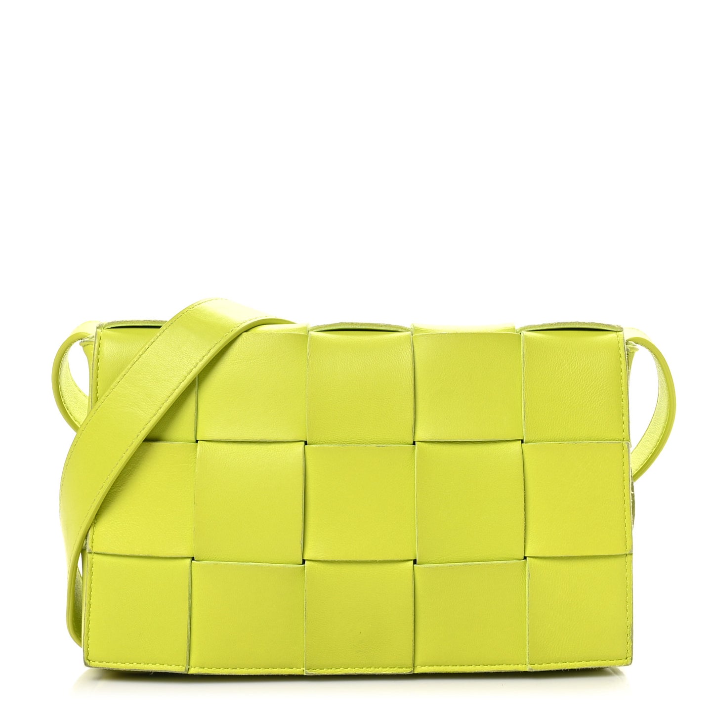 Lambskin Maxi Intrecciato Cassette Crossbody Bag Acid Kiwi