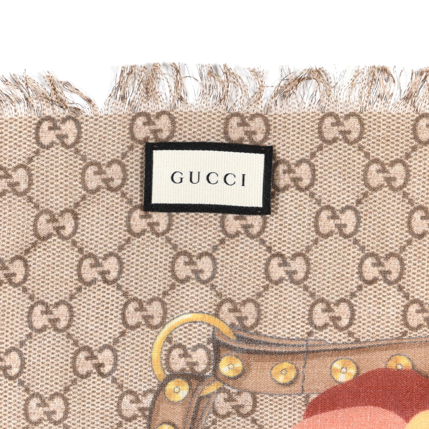 Gucci Wool Jacquard GG Monogram Big Panshie Fringe Shawl Sun Beige 3 of 3
