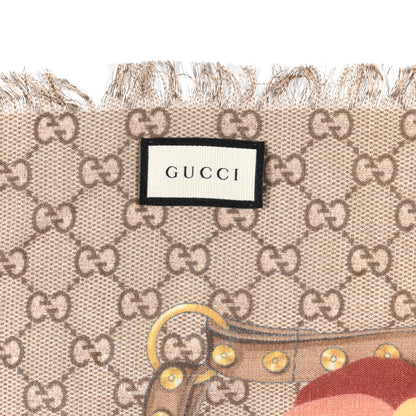 Gucci Wool Jacquard GG Monogram Big Panshie Fringe Shawl Sun Beige 3 of 3