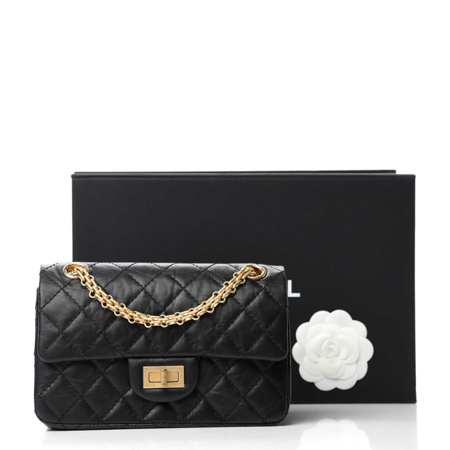 Aged Calfskin Quilted 2.55 Reissue Mini Flap Black
