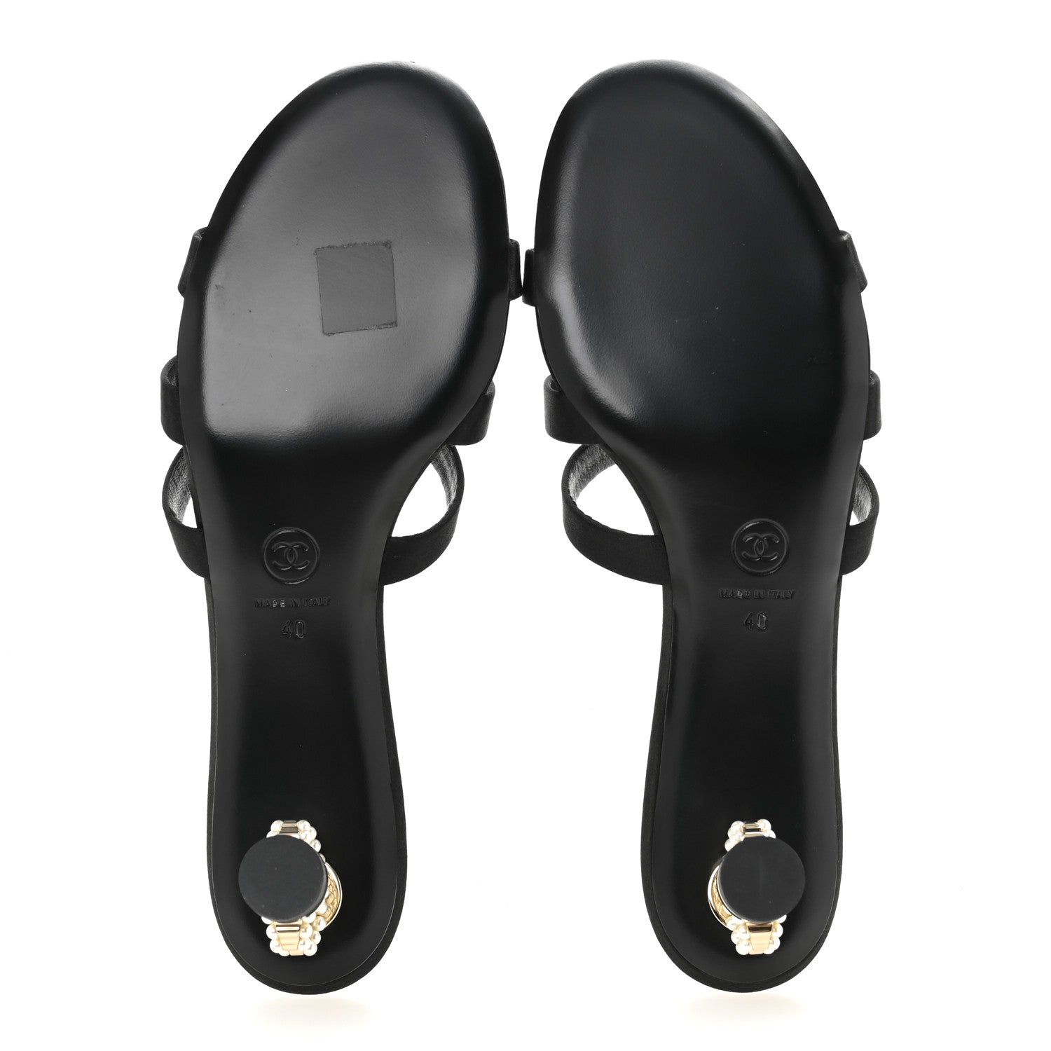 Chanel Satin Pearl CC Mule Sandals 40 Black 6 of 9