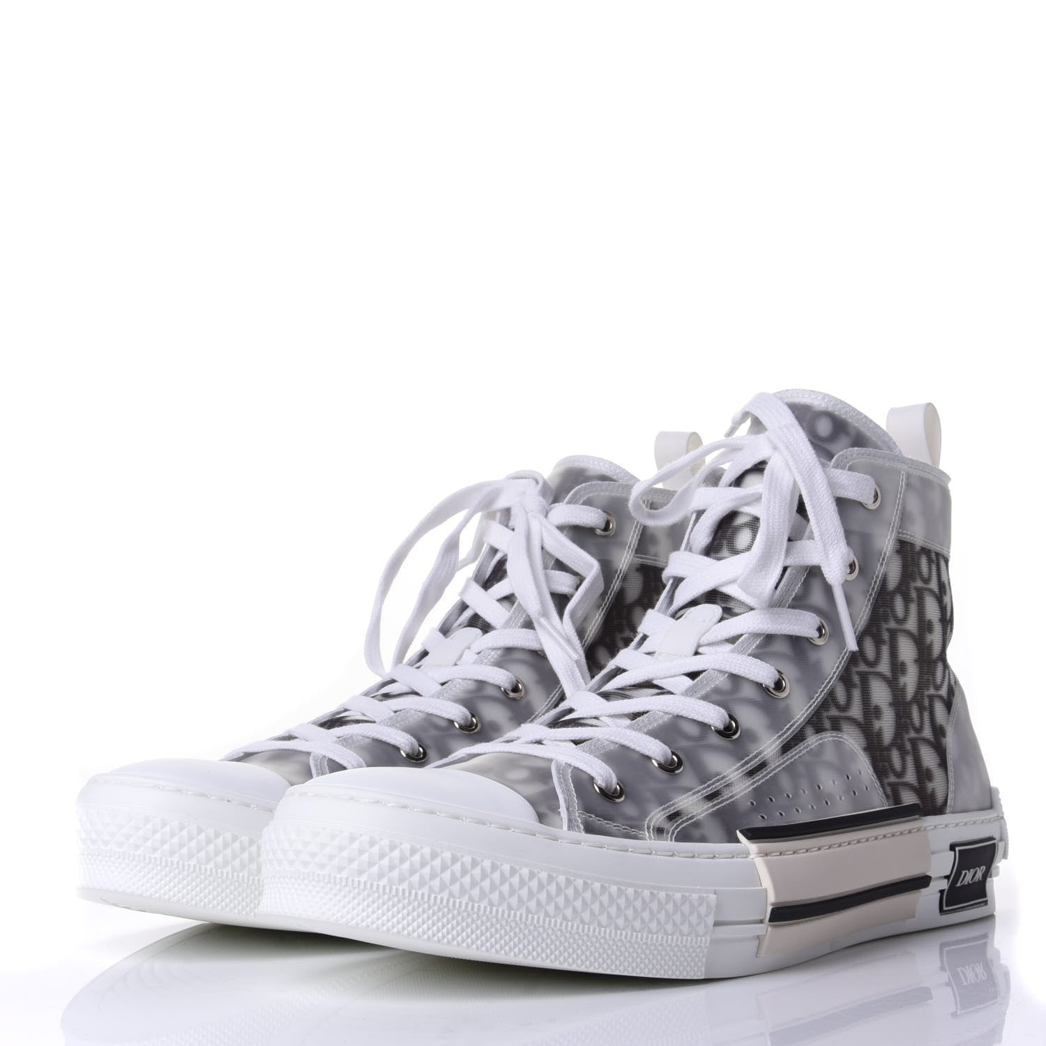 Christian Dior Technical Canvas Oblique Mens B23 High Top Sneakers 44 White Black 3 of 11