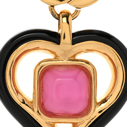 Chanel Resin Heart CC Drop Earrings Black Pink Gold 5 of 6