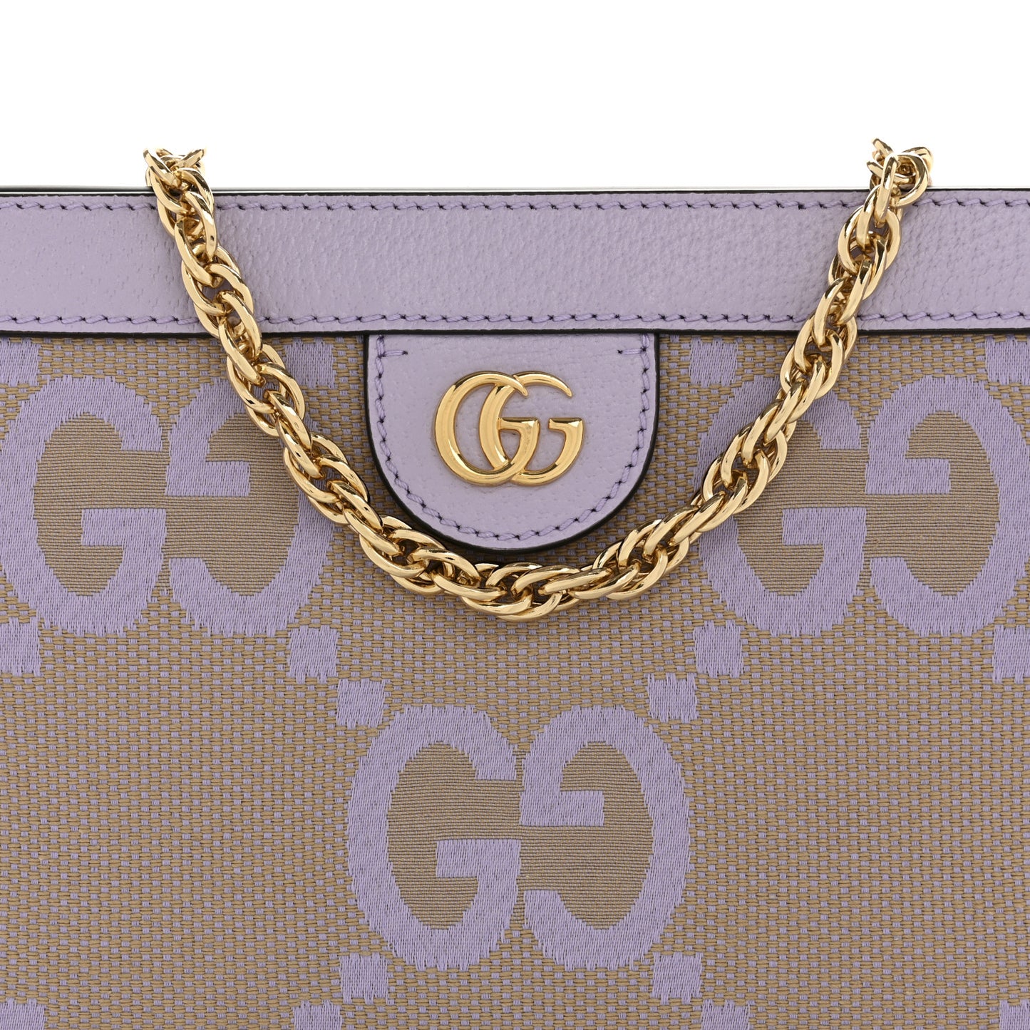 Monogram Jumbo GG Textured Dollar Calfskin Small Ophidia Chain Shoulder Bag Beige Lapis