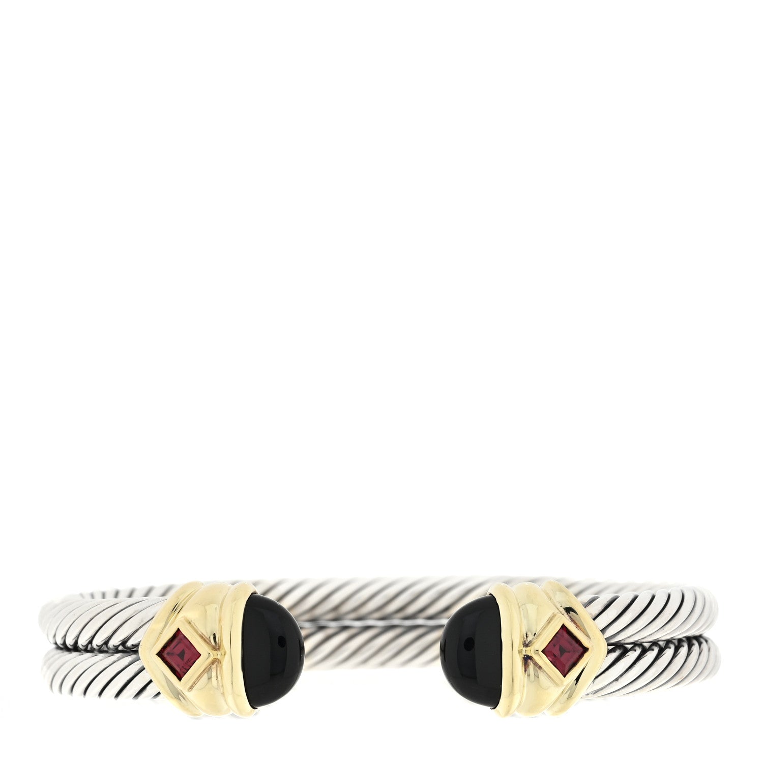 David Yurman Sterling Silver 14k Yellow Gold Renaissance Black Onyx Garnet Cable Bracelet 1 of 3