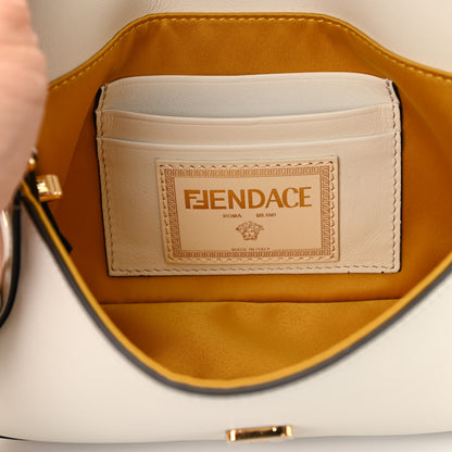 Fendi X VERSACE Vitello Seta Fendace Mini Brooch Baguette White Ice 6 of 9