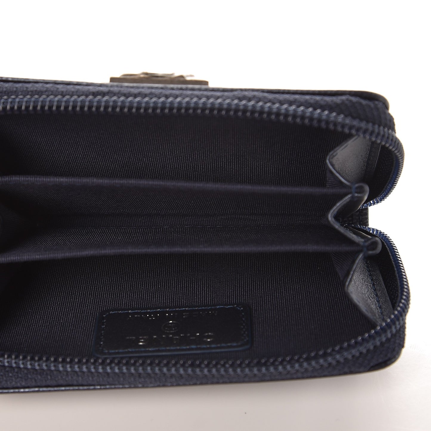 Metallic Caviar Quilted Boy Zip Around Coin Purse Wallet Navy