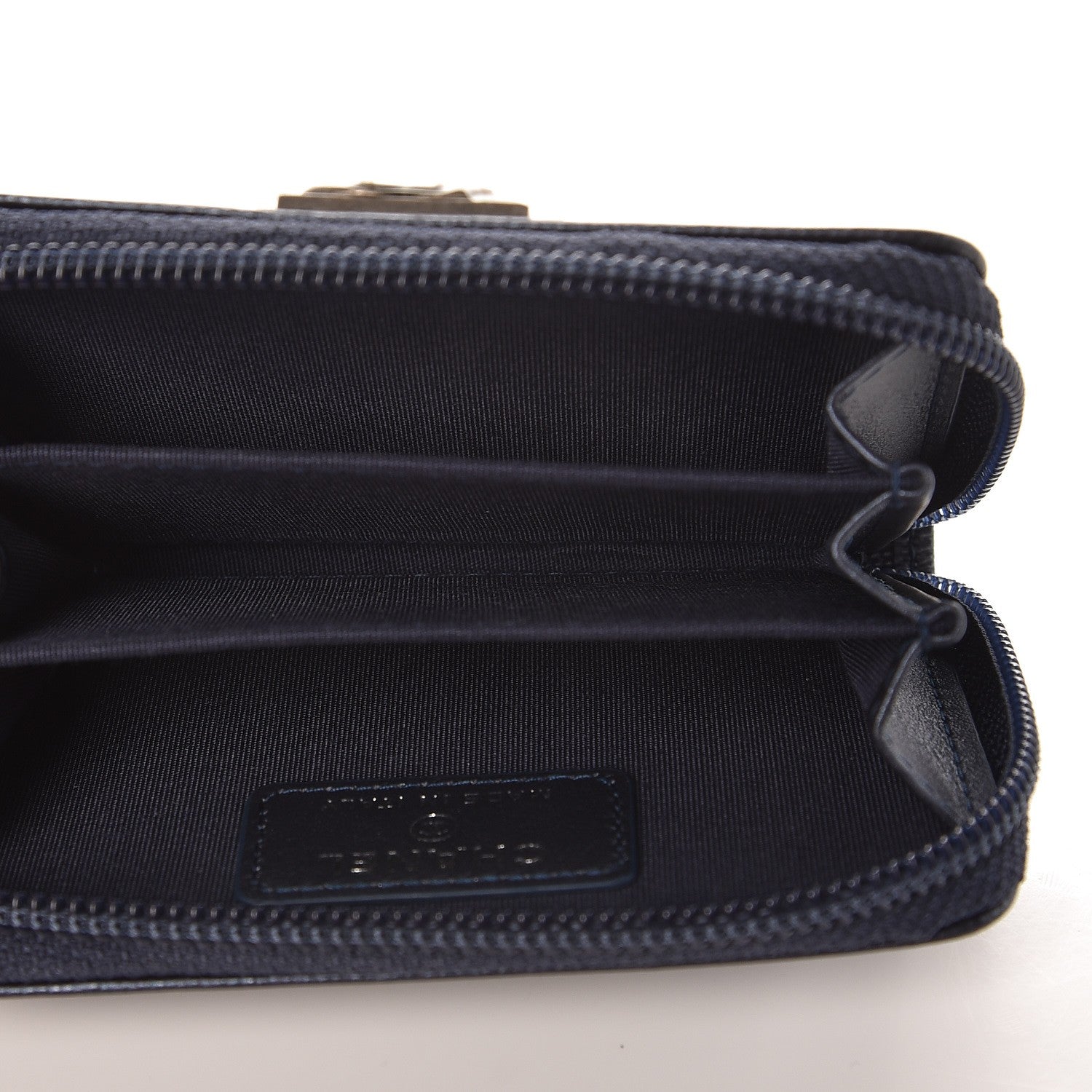 Chanel Metallic Caviar Quilted Boy Zip Around Coin Purse Wallet Navy 5 of 7