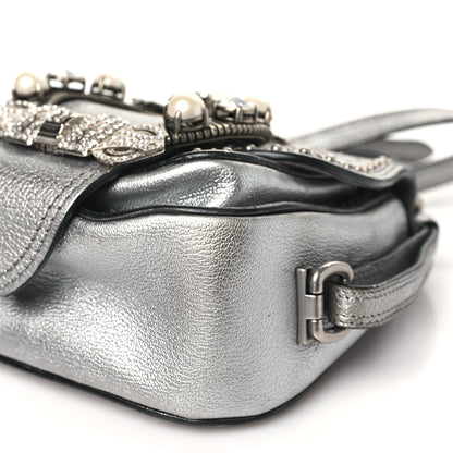 Miu Miu Goatskin Madras Soft Calfskin Crystal Embellished Dahlia Shoulder Bag Chrome 10 of 13