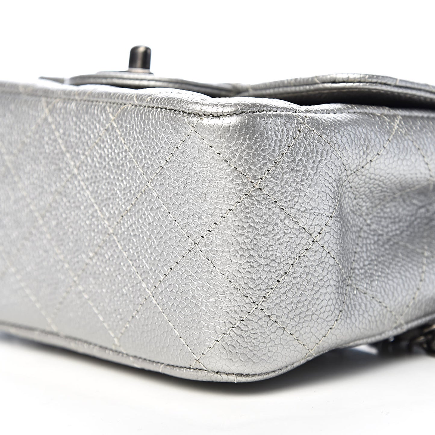 Metallic Caviar Quilted Mini Square Flap Silver