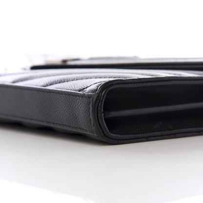 Saint Laurent Grain De Poudre Matelasse Chevron Monogram Chain Wallet Black 6 of 8