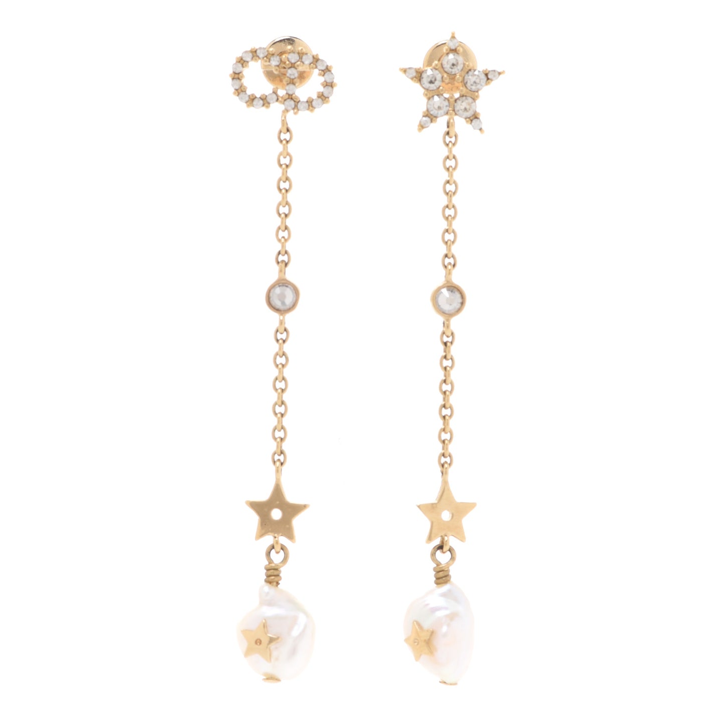 Pearl Crystal Shiny-D Dangle Chain Earrings Gold