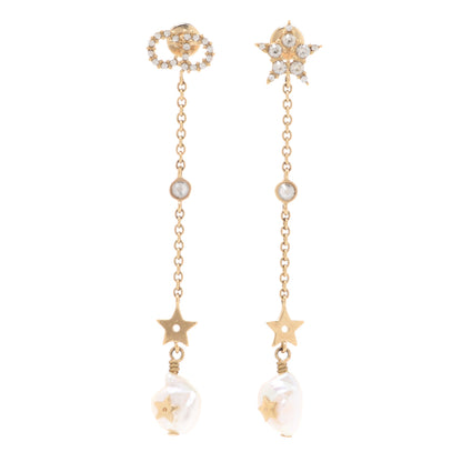 Christian Dior Pearl Crystal Shiny-D Dangle Chain Earrings Gold 1 of 5