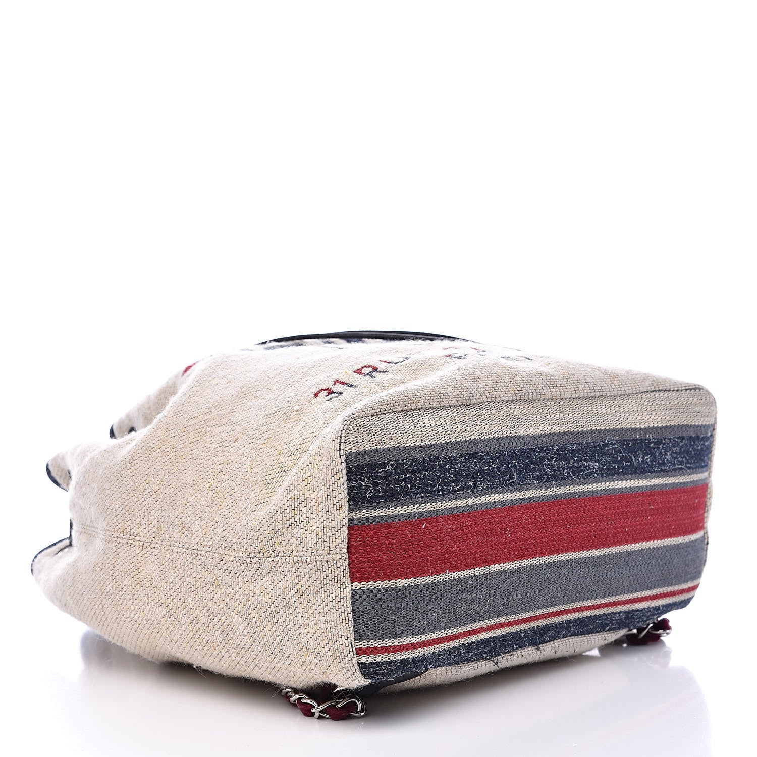 Chanel Striped Canvas Large Deauville Backpack Beige 4 of 11