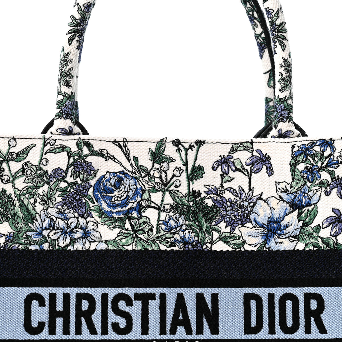 Christian Dior Canvas Embroidered Medium Flowers Book Tote Blue 8 of 11