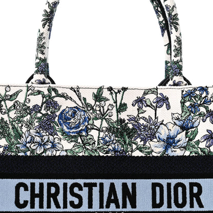 Christian Dior Canvas Embroidered Medium Flowers Book Tote Blue 8 of 11