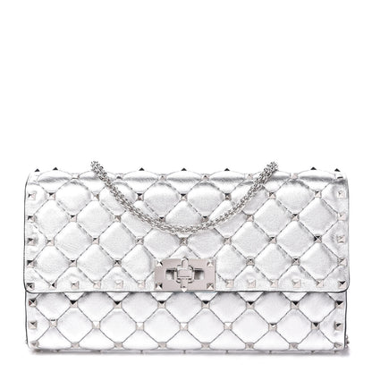 Valentino Garavani Metallic Nappa Rockstud Spike Wallet on Chain Silver 1 of 9