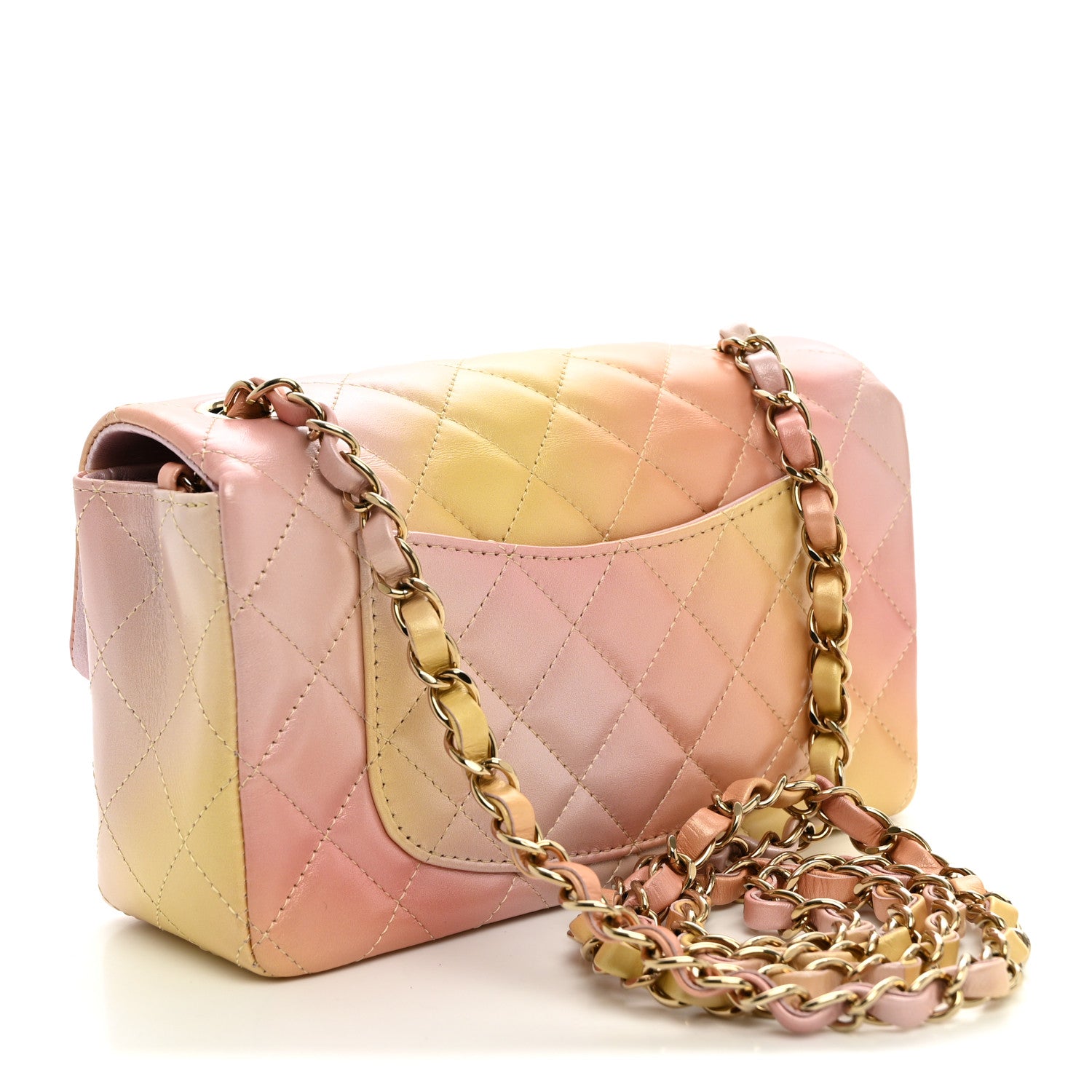 Chanel Lambskin Quilted Tie Dye Ombre Mini Rectangular Flap Yellow Multicolor 3 of 10