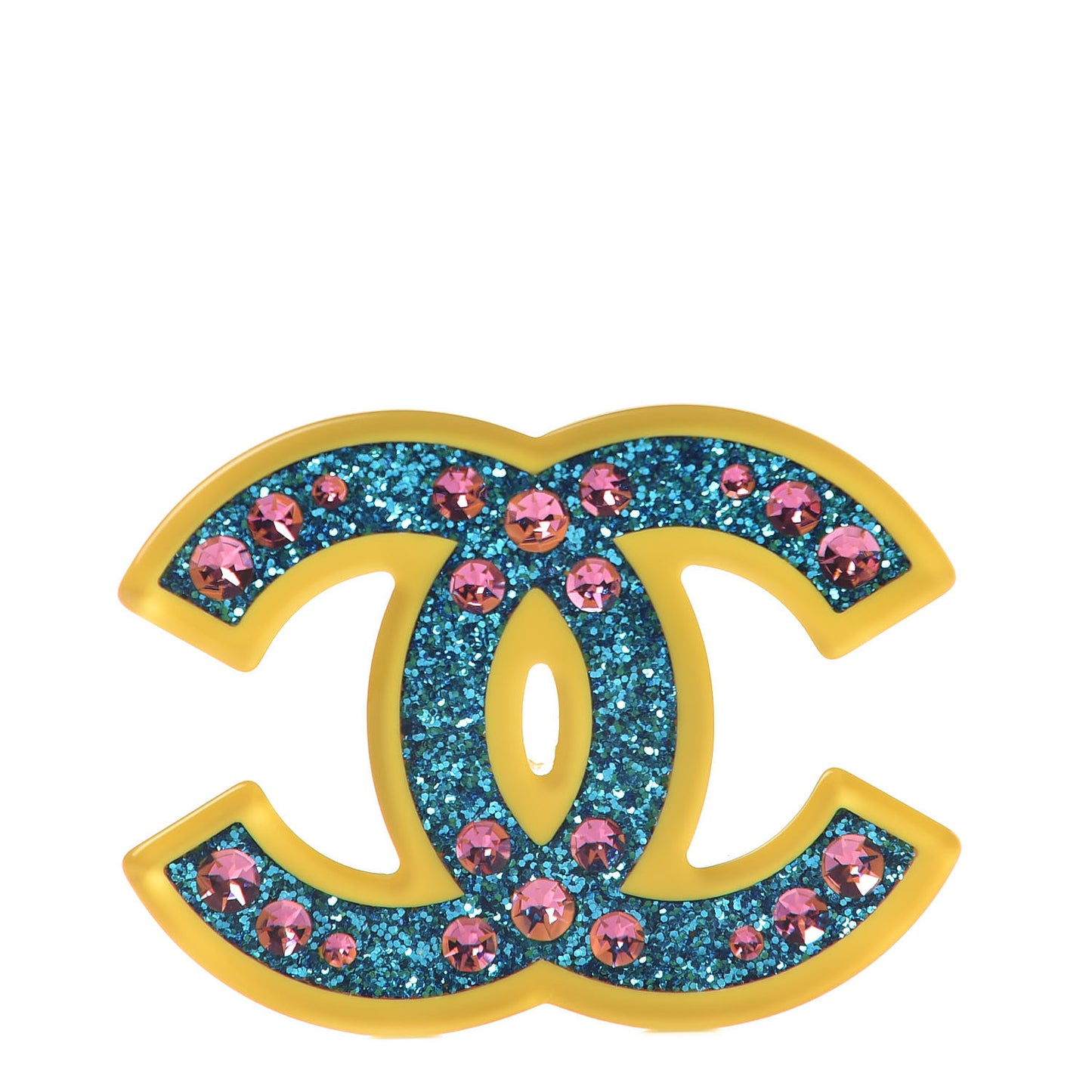 Resin Glitter Crystal CC Brooch Yellow Blue