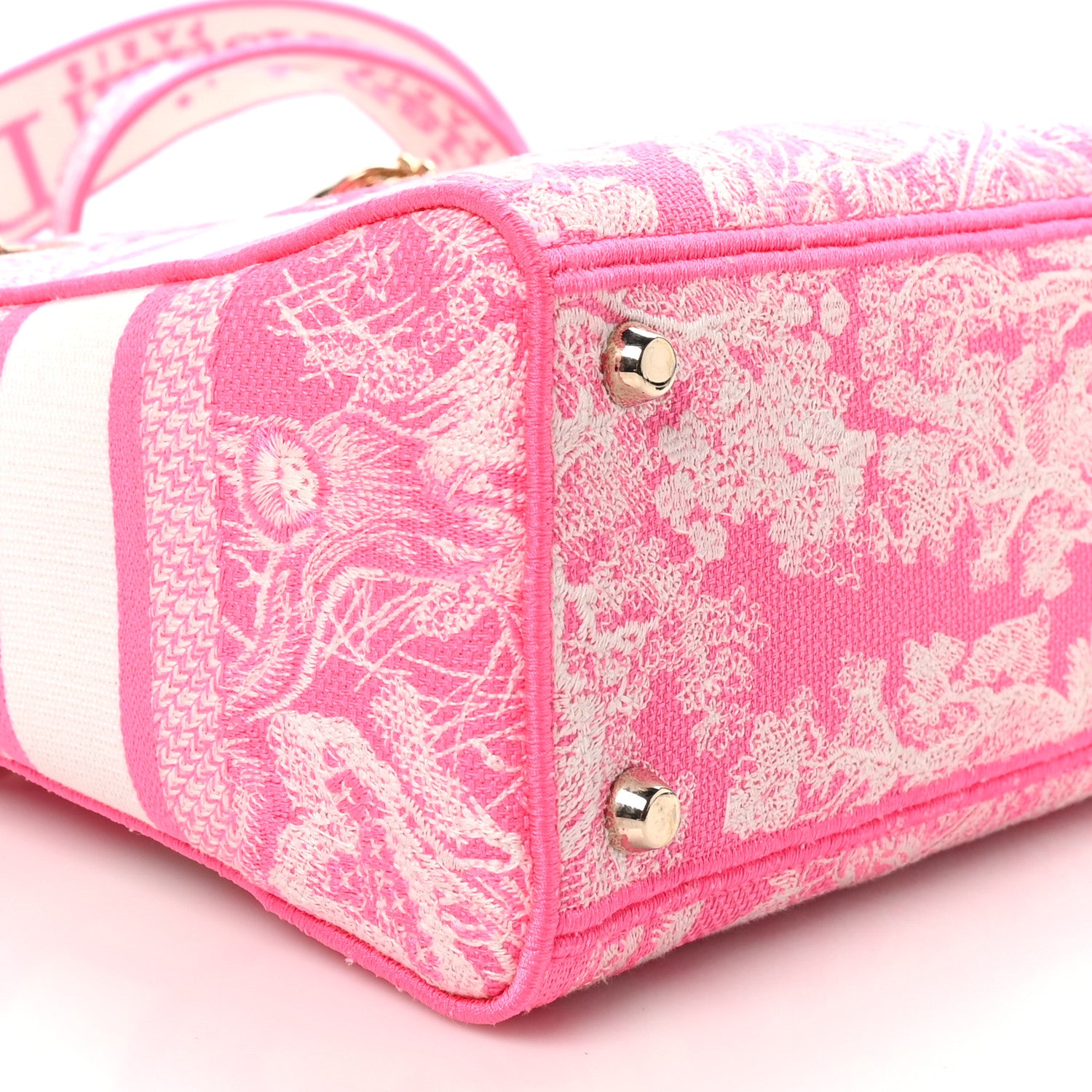 Christian Dior Canvas Toile De Jouy Reverse Embroidered Medium Lady D-Lite Fluorescent Pink 8 of 9
