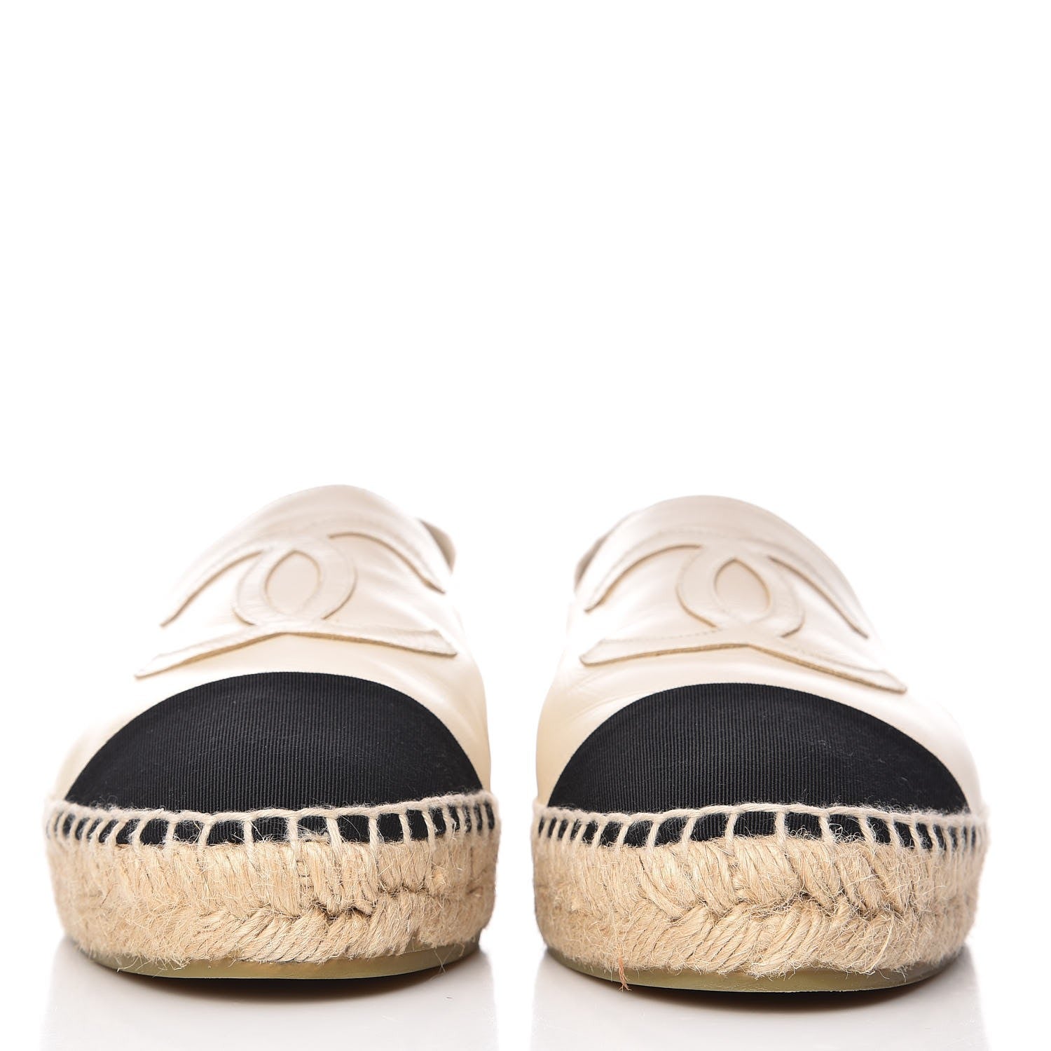 Chanel Metallic Calfskin Grosgrain CC Espadrilles 37 Ivory Black 3 of 11