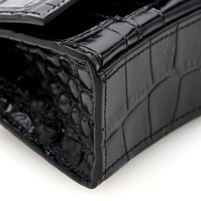 Balenciaga Shiny Calfskin Monochrome Crocodile Embossed Hourglass Top Handle Bag Mini Black 8 of 9