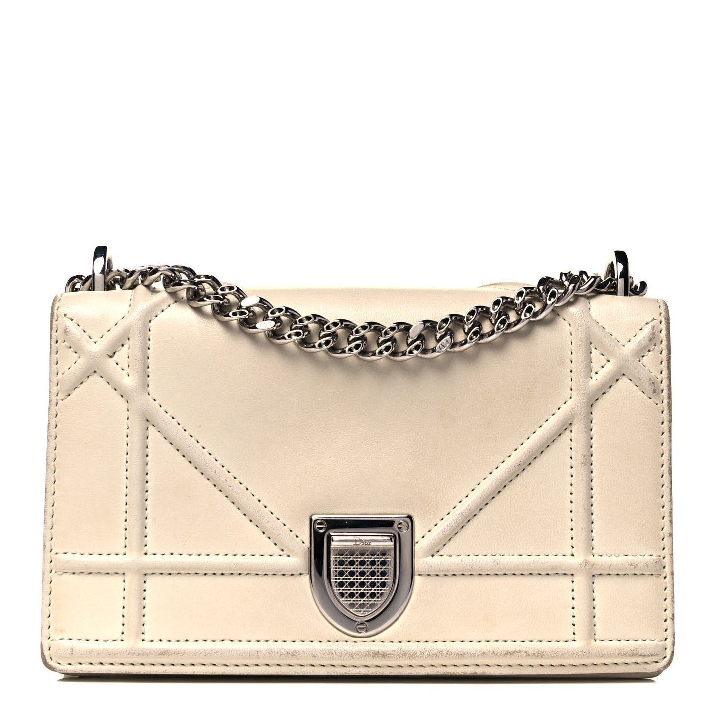 Calfskin Mini Diorama Flap Bag Off White