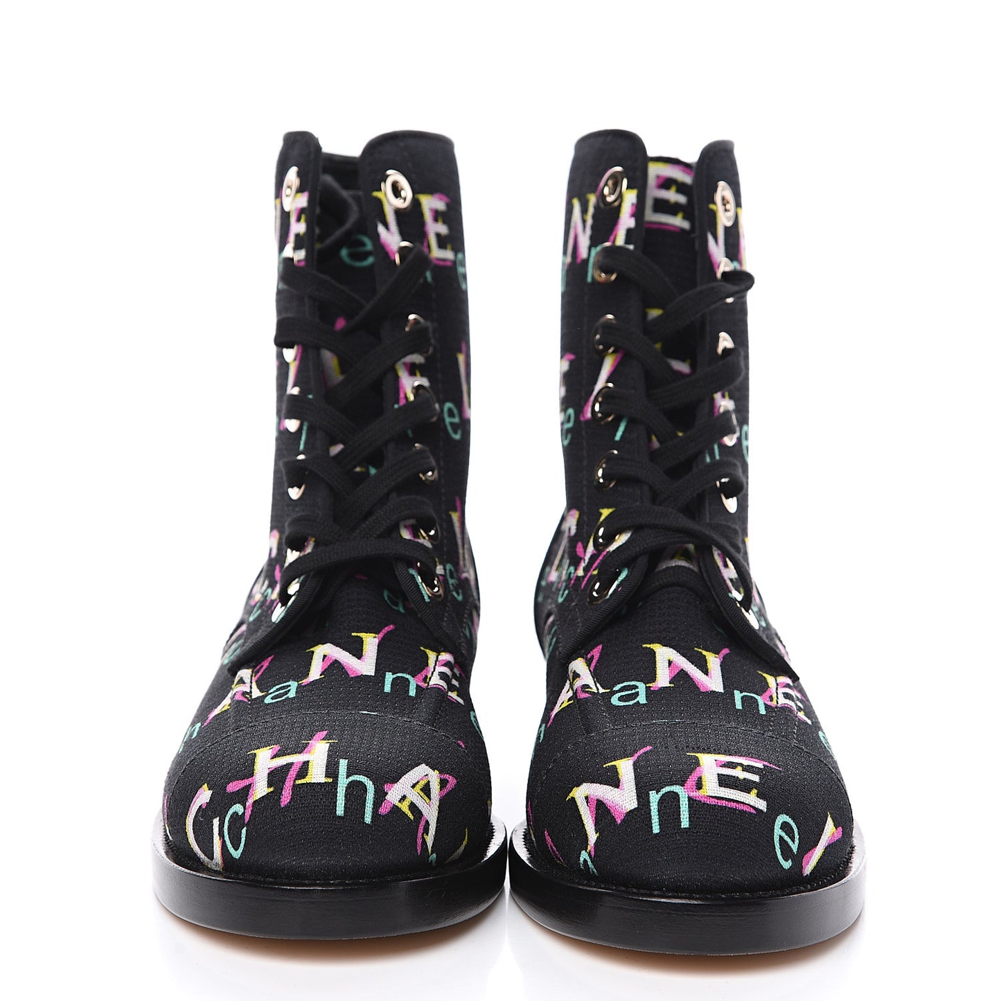 Tweed Lace Up Short Boots 37.5 Black Ecru Green Red
