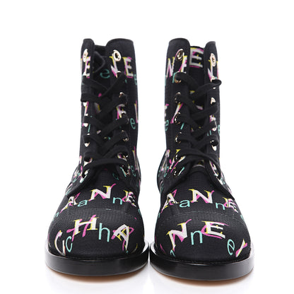 Chanel Tweed Lace Up Short Boots 37.5 Black Ecru Green Red 2 of 8