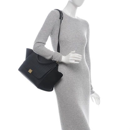 Celine Crocodile Embossed Calfskin Suede Medium Trapeze Black 2 of 6