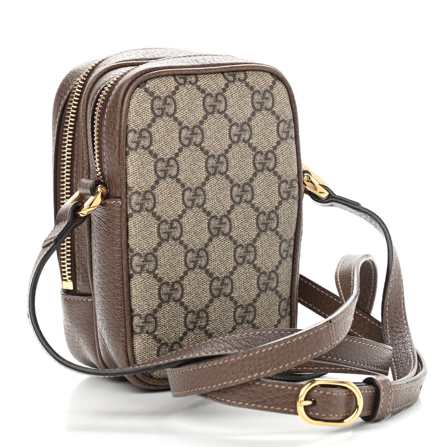 GG Supreme Monogram Web Mini Ophidia Double Zip Crossbody Bag Beige New Acero