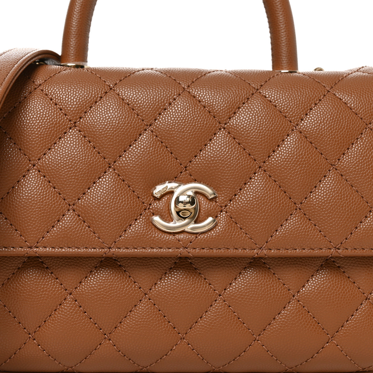 Caviar Quilted Mini Coco Handle Flap Brown