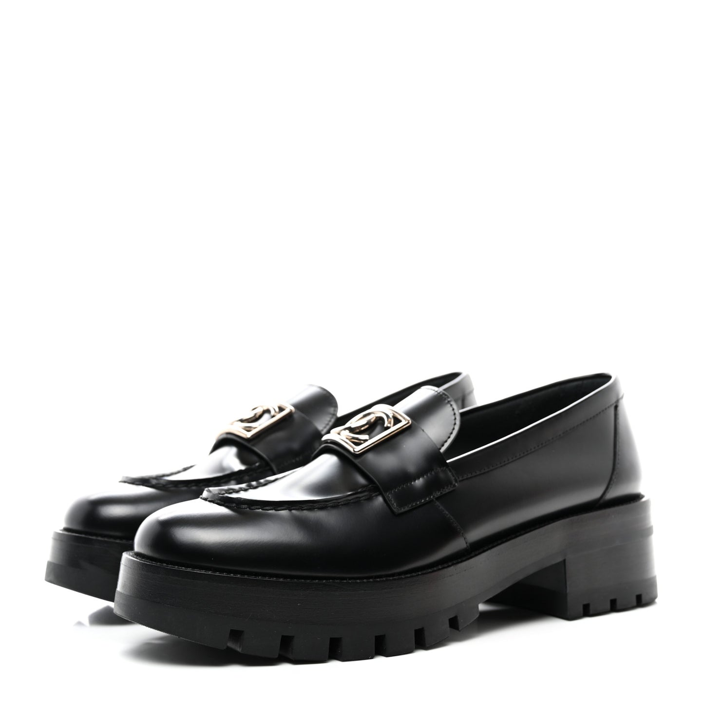 Calfskin Metal CC Loafers 40 Black