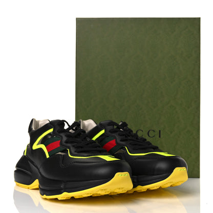 Gucci Demetra Web Mens Rhyton Cut Out Sneakers 10 Black Yellow Fluo 10 of 10