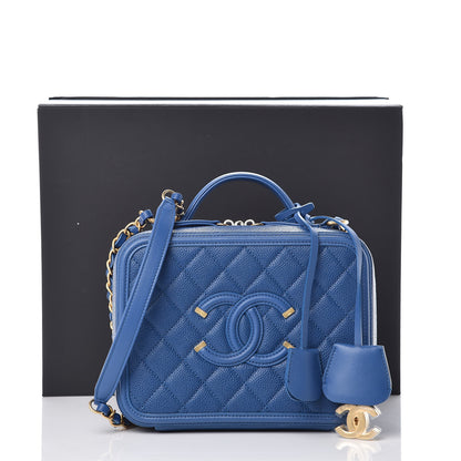 Chanel Caviar Quilted Medium CC Filigree Vanity Case Dark Blue 10 of 10