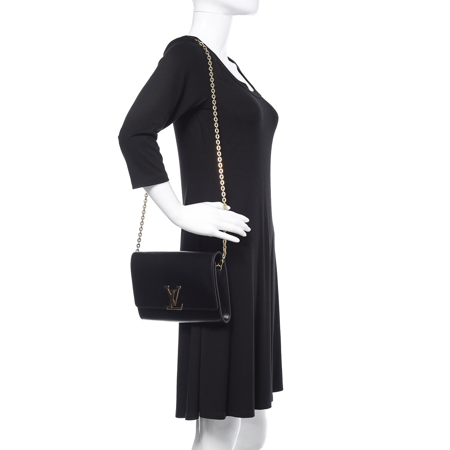 Louis Vuitton Calfskin Chain Louise GM Black 2 of 12
