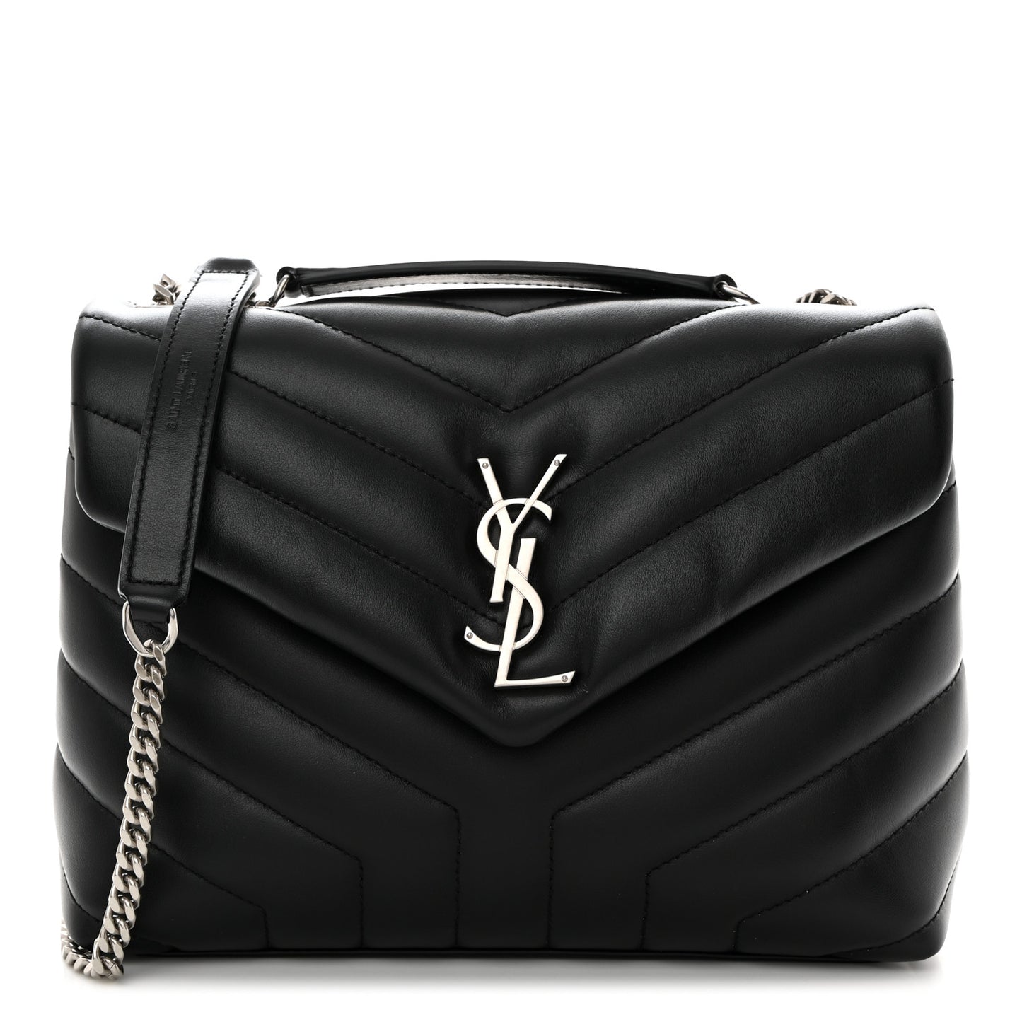 Calfskin Y Quilted Monogram Small Loulou Chain Satchel Black