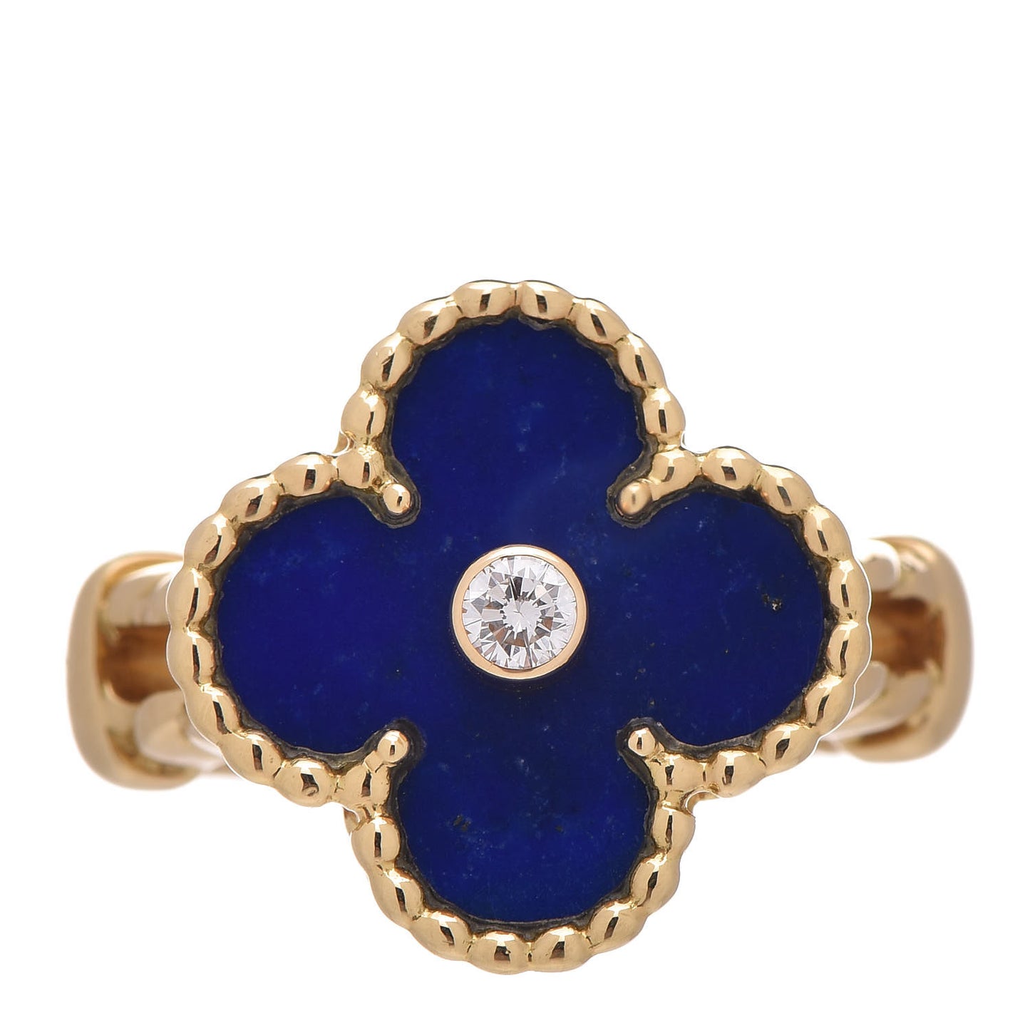 18K Yellow Gold Diamond Lapis Lazuli Vintage Alhambra Ring 48 4.5