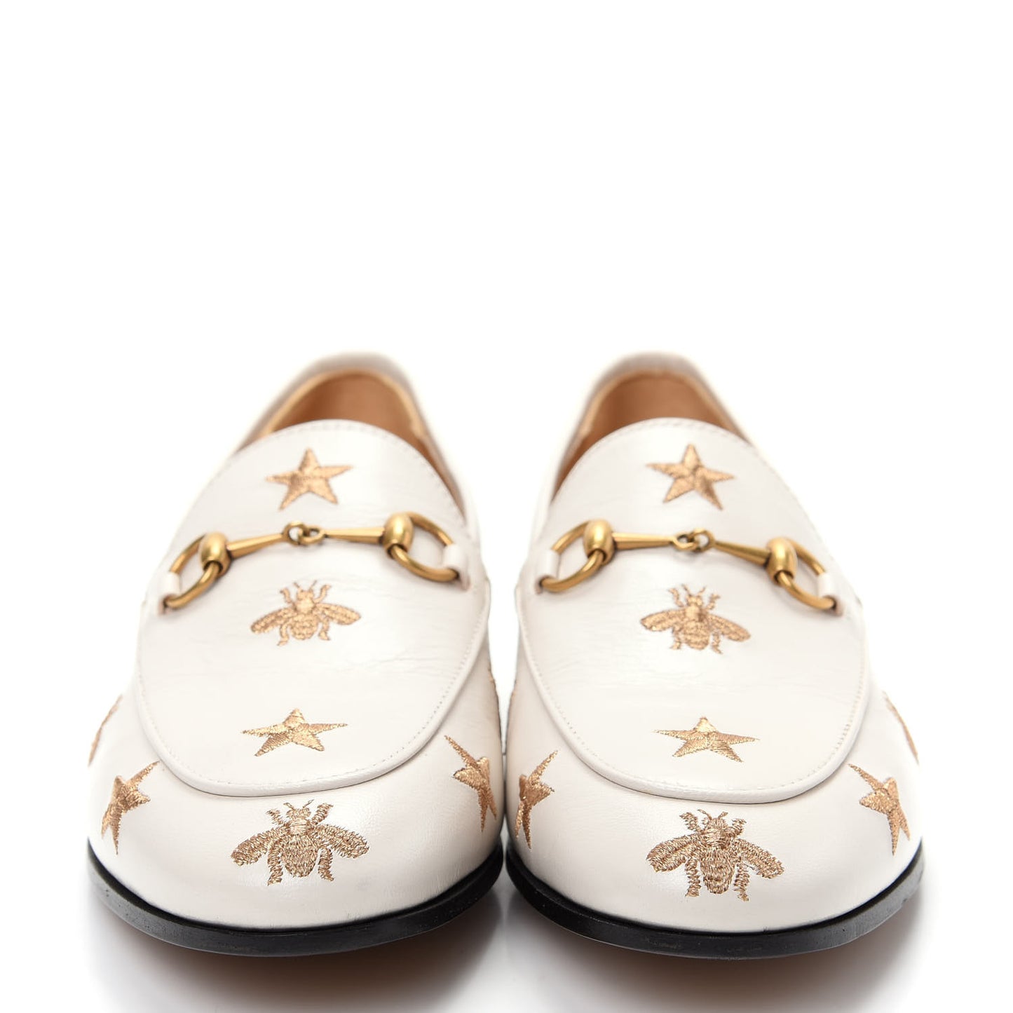 Goatskin Bee Star Embroidered Womens Jordaan Loafers 38.5 Mystic White