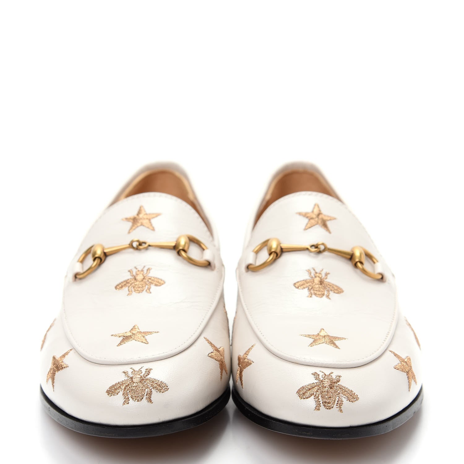 Gucci Goatskin Bee Star Embroidered Womens Jordaan Loafers 38.5 Mystic White 2 of 11