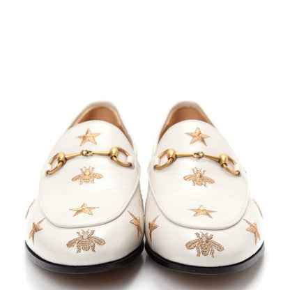 Gucci Goatskin Bee Star Embroidered Womens Jordaan Loafers 38.5 Mystic White 2 of 11