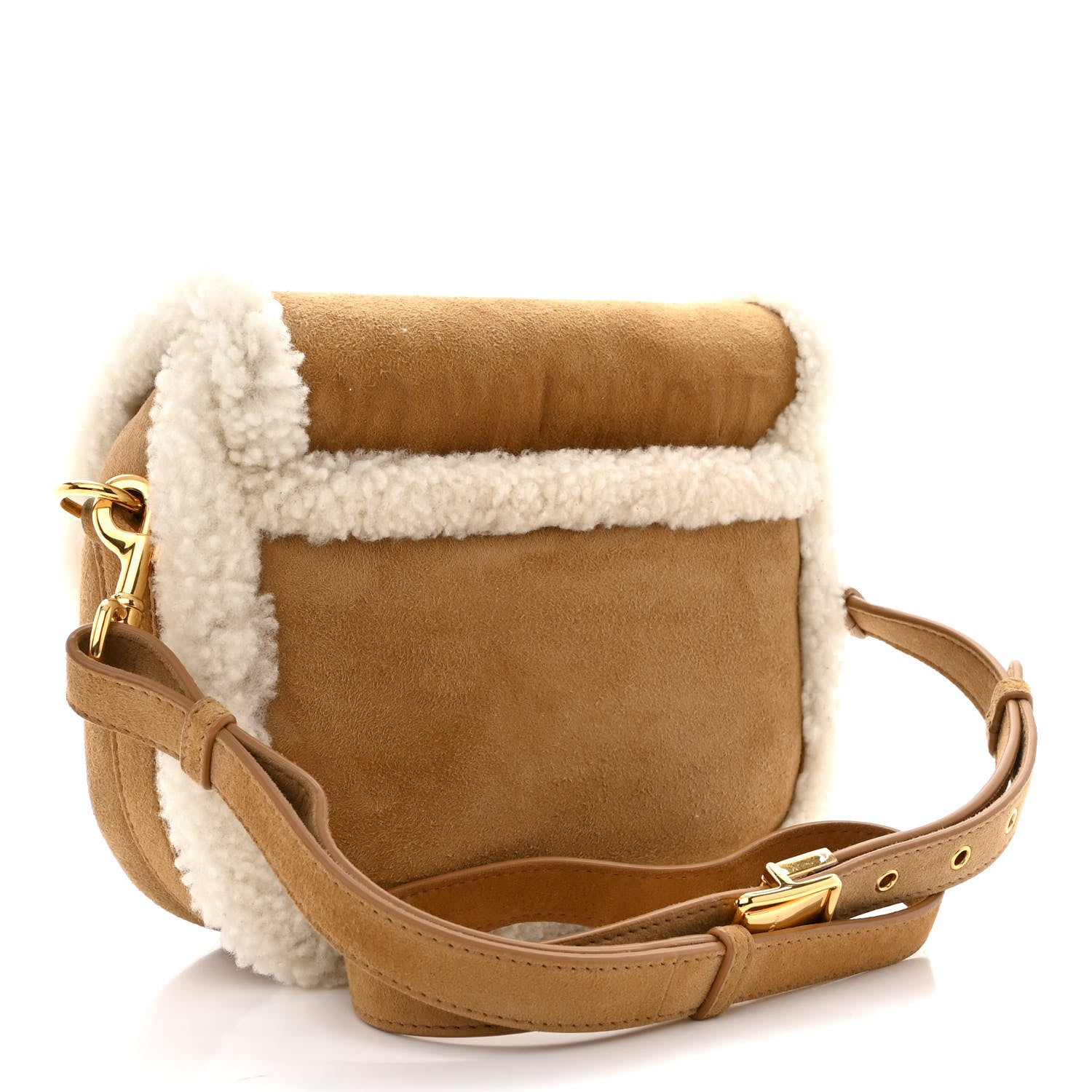 Christian Dior Suede Shearling Medium Bobby Flap Natural 3 of 11