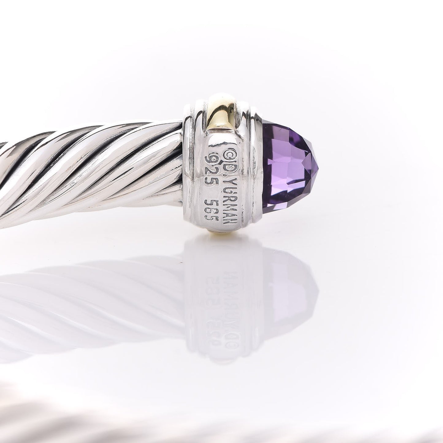 Sterling Silver 14K Yellow Gold Amethyst 7mm Cable Classics Bracelet